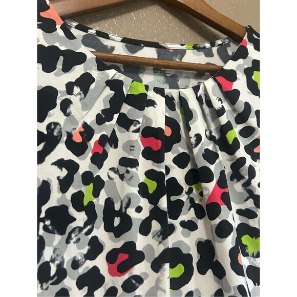 Leopard Print Top Colorful Animal Print Short Sleeve Blouse - Picture 4 of 5